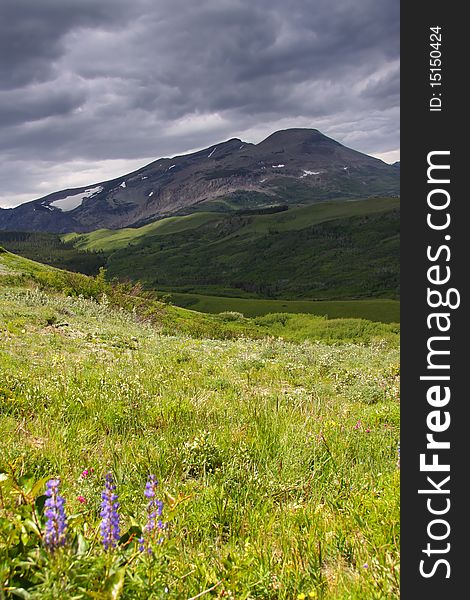 Scenic landscape in Rocky mountains of Montana near East glacier