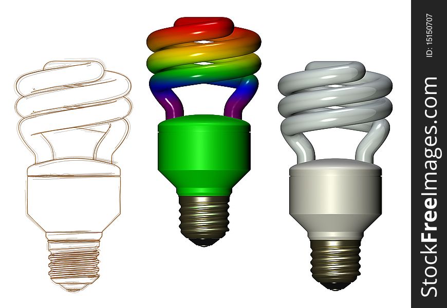 Compact fluorescent lamp with sketch on white background