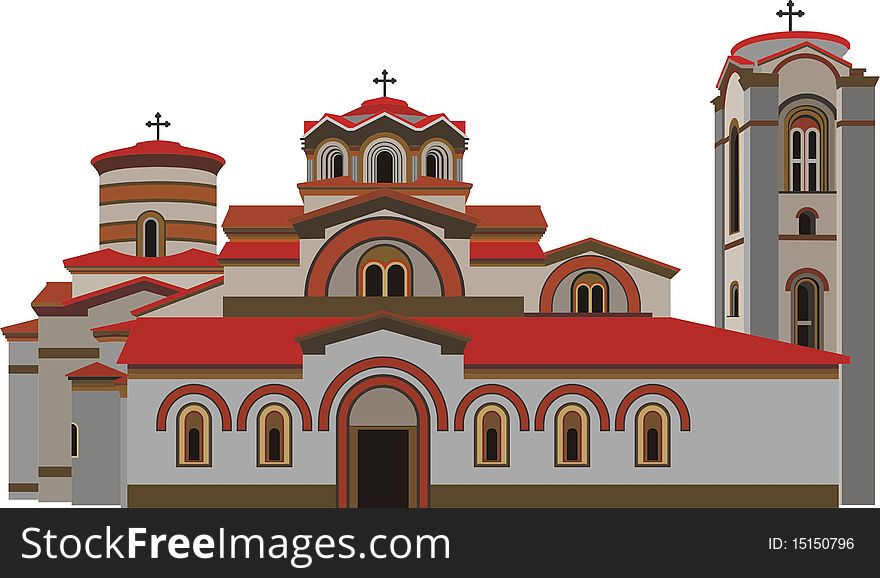 Illustration of church with bell tower