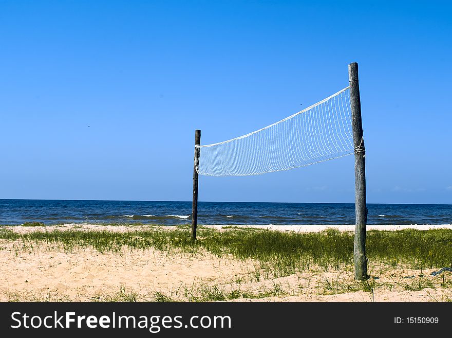 Volleyball net at the seashore