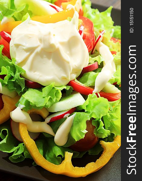 Fresh vegetable salad dressed with mayonnaise. Fresh vegetable salad dressed with mayonnaise.