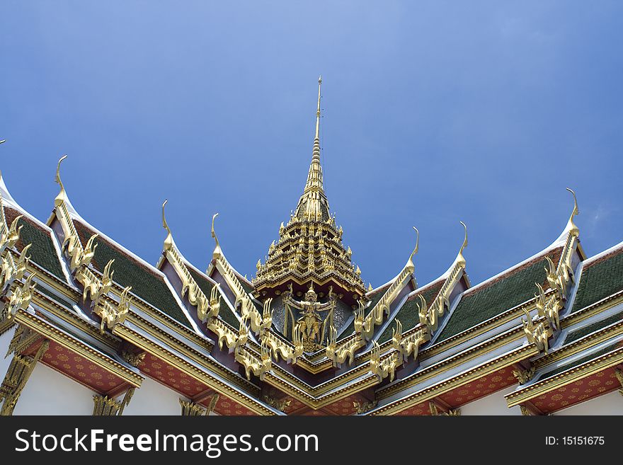 Tile roof in Thai style at Golden Pagoda, Bangkok, Thailand