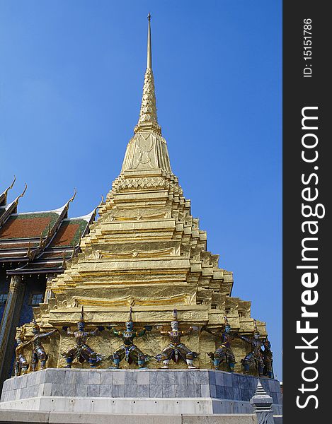 Golden Pagoda and Giant at Grnad Palace, Bangkok, Thailand