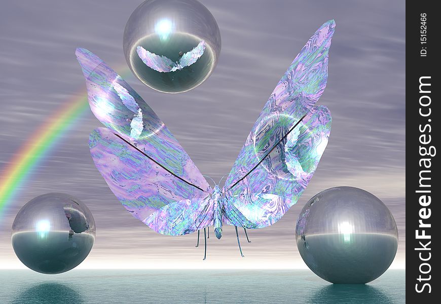 A 3D rendering of a metal butterfly.