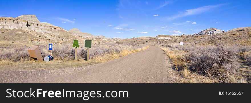 Dry Desert Road loacted in the bad lands of Dinosaur Provical Park, Alberta, Canada