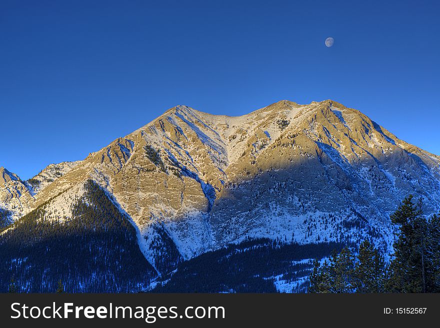 HDR Rocky Mountain with moon