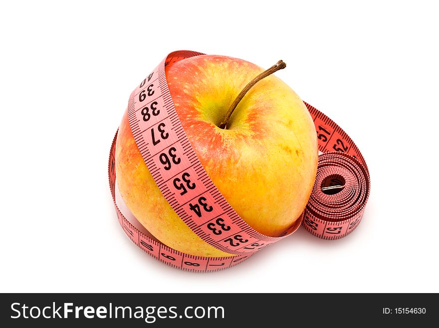 Apple and meter on a white background