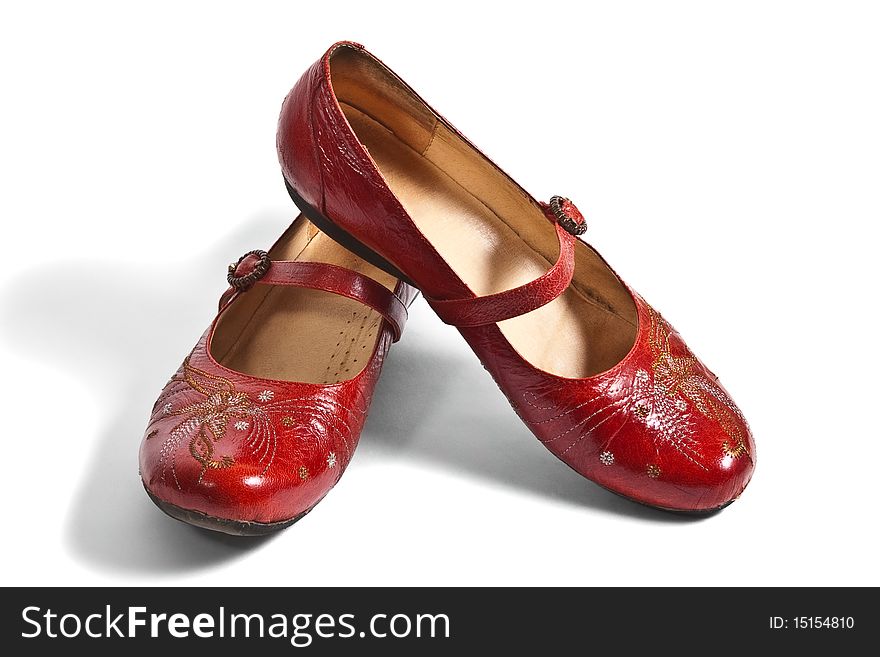 Pair Of Red Embroided Shoes