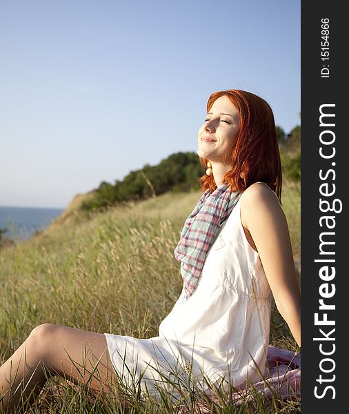 Girl At Hill In Sunrise.