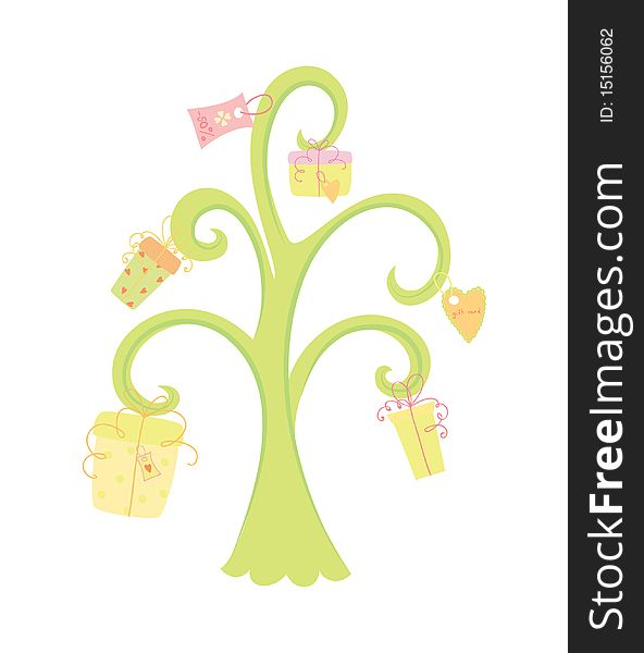 Cute tree with gifts, isolated