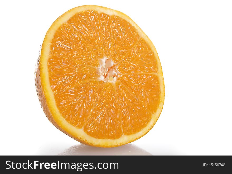 Single orange slice on white background