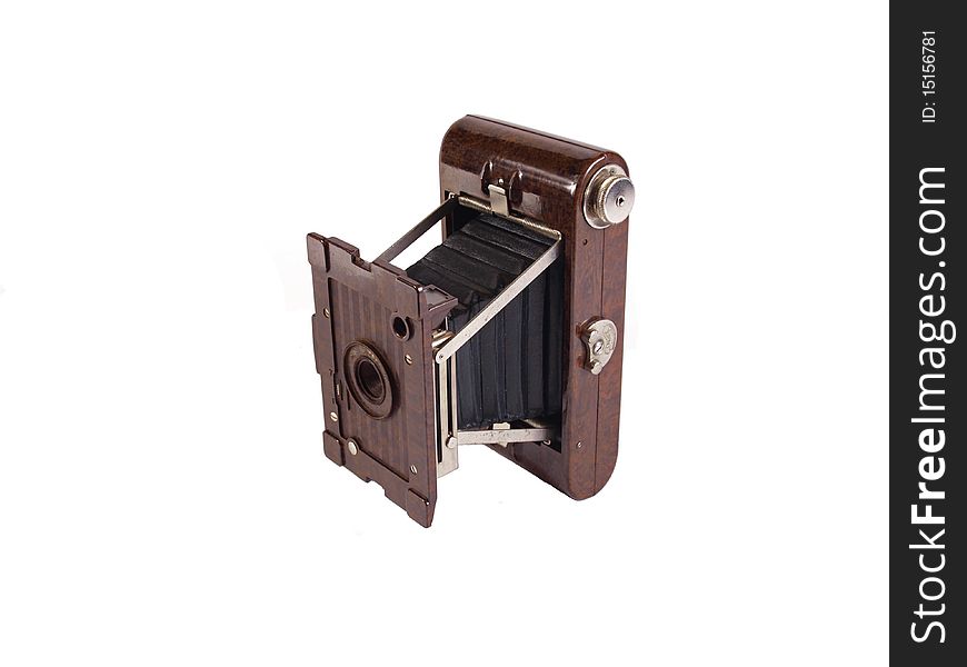 Old camera on a plain white background.