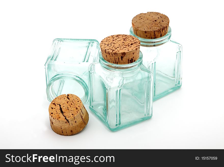 Bottles and corks ,isolated white background