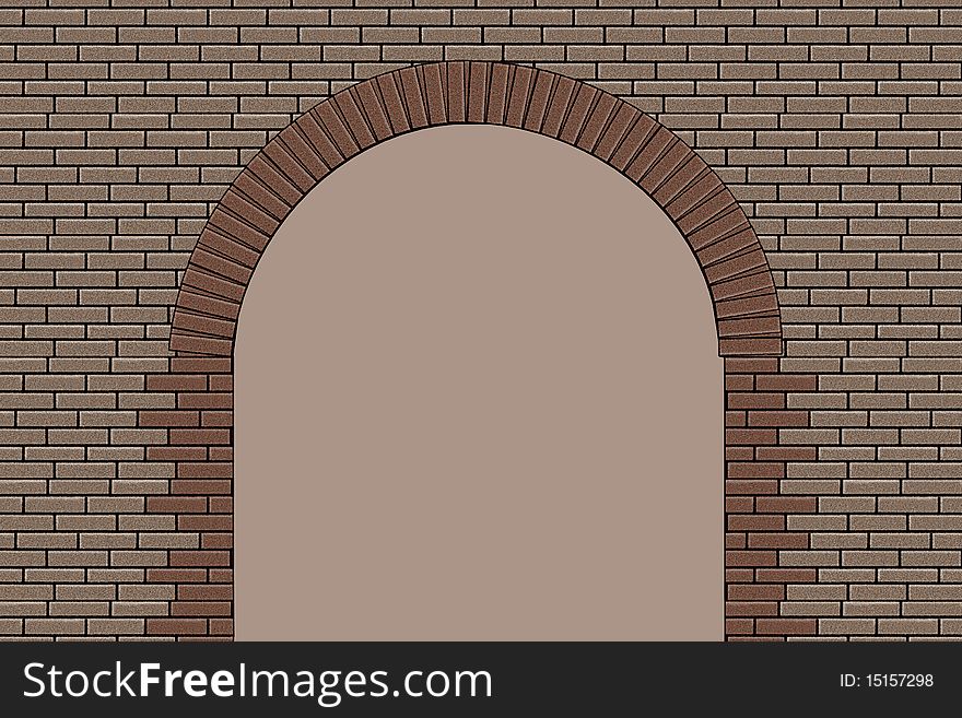 Arch gate in the brick wall. In the Doorway is Empty. Arch gate in the brick wall. In the Doorway is Empty