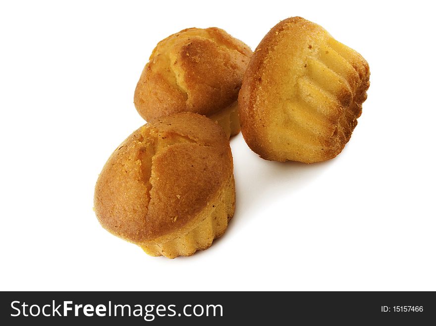 Three baked tasty muffins isolated over white. Three baked tasty muffins isolated over white