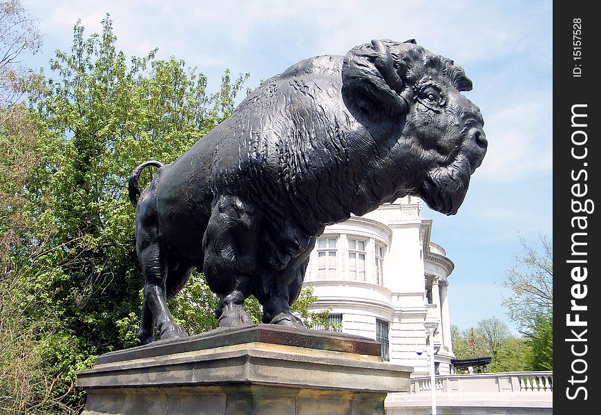 Buffalo sculpture at the entrance to the Dumbarton Bridge in Washington DC, USA. Buffalo sculpture at the entrance to the Dumbarton Bridge in Washington DC, USA