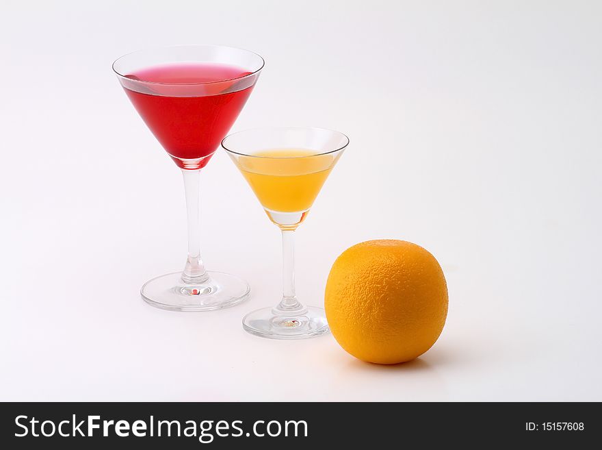 Cup fruit juice with white background.