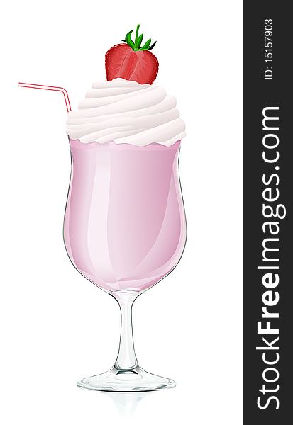 Illustration of a glass of a cocktail with a strawberry and dairy a cream. Illustration of a glass of a cocktail with a strawberry and dairy a cream.