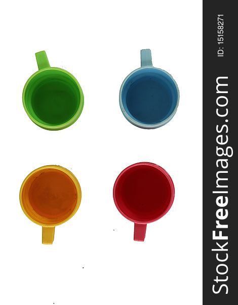 Multi-coloured tea cups