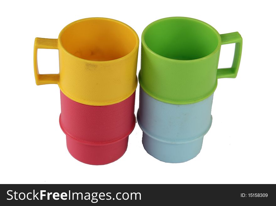 Multi-coloured tea cups