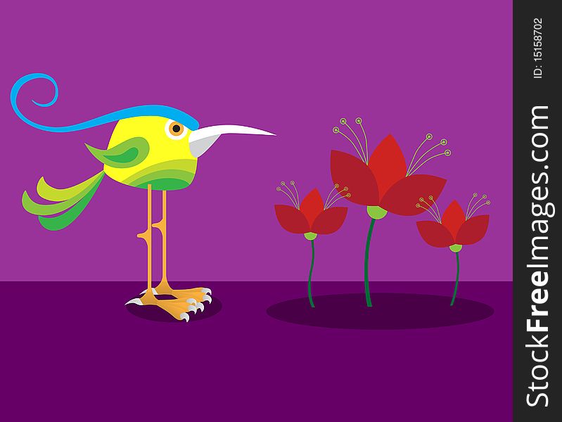Bird And Flowers