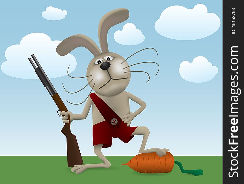 Rabbit With Carrot And Rifle