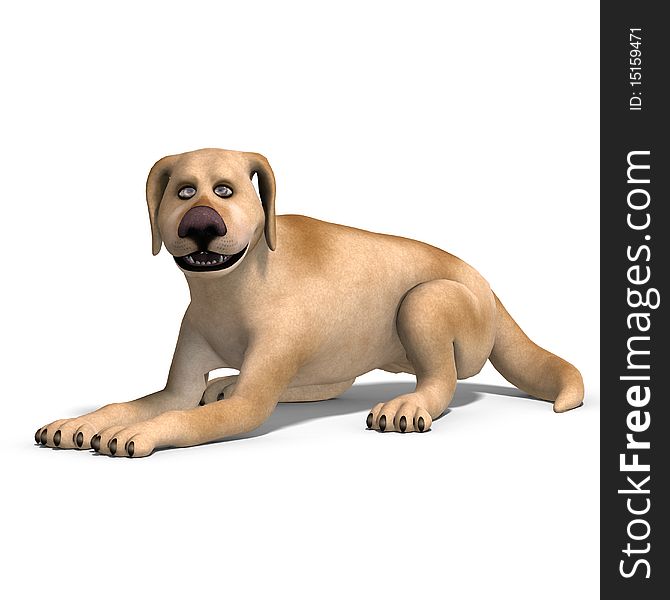 Very funny cartoon dog is a little bit nuts. 3D rendering with clipping path and shadow over white