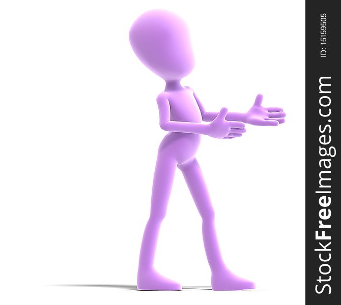 Symbolic 3d male toon character show us the direction.3D rendering with clipping path and shadow over white