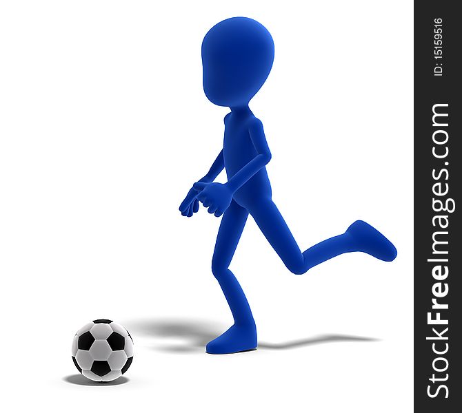 Symbolic 3d male toon character plays soccer or