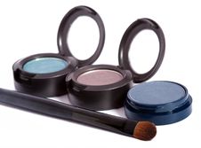 Three Eyeshadows And Brush Stock Photo Three Eyeshadows And Brush Stock Photo
