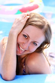 Happy Woman In Swimming Pool Stock Photo