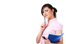 Attractive Young Girl In Pink Blouse With Papers Royalty Free Stock Photo Attractive Young Girl In Pink Blouse With Papers Royalty Free Stock Photo