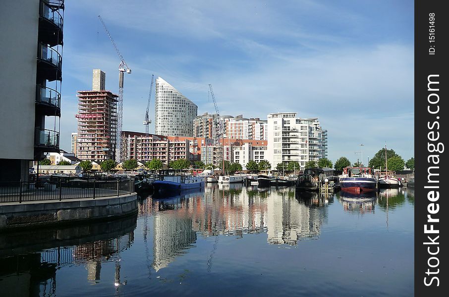 A view of some boats and buildings in Londons Docklands. A view of some boats and buildings in Londons Docklands.