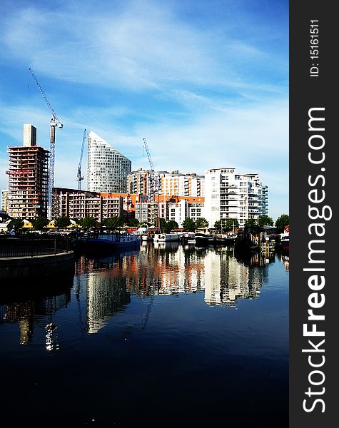 A view of some boats and buildings in Londons Docklands. A view of some boats and buildings in Londons Docklands.