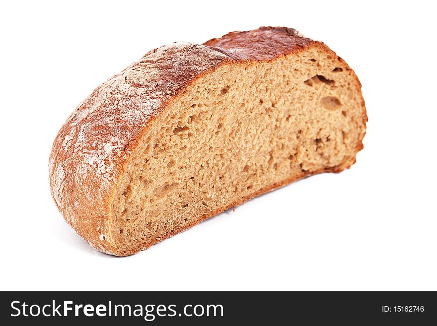 Half-loaf of rye bread isolated on white