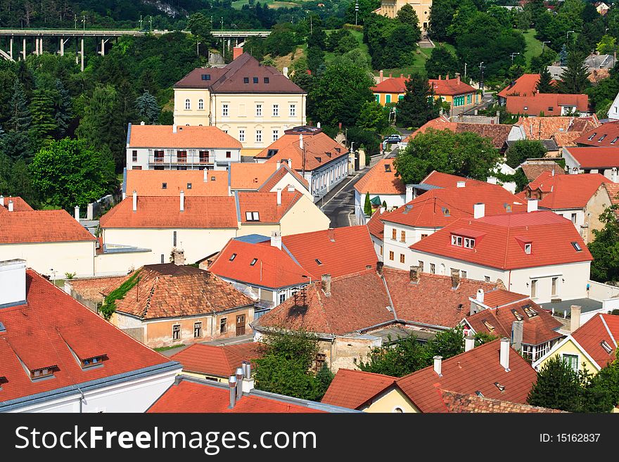 Landscape with a lot of red roof in Veszprem