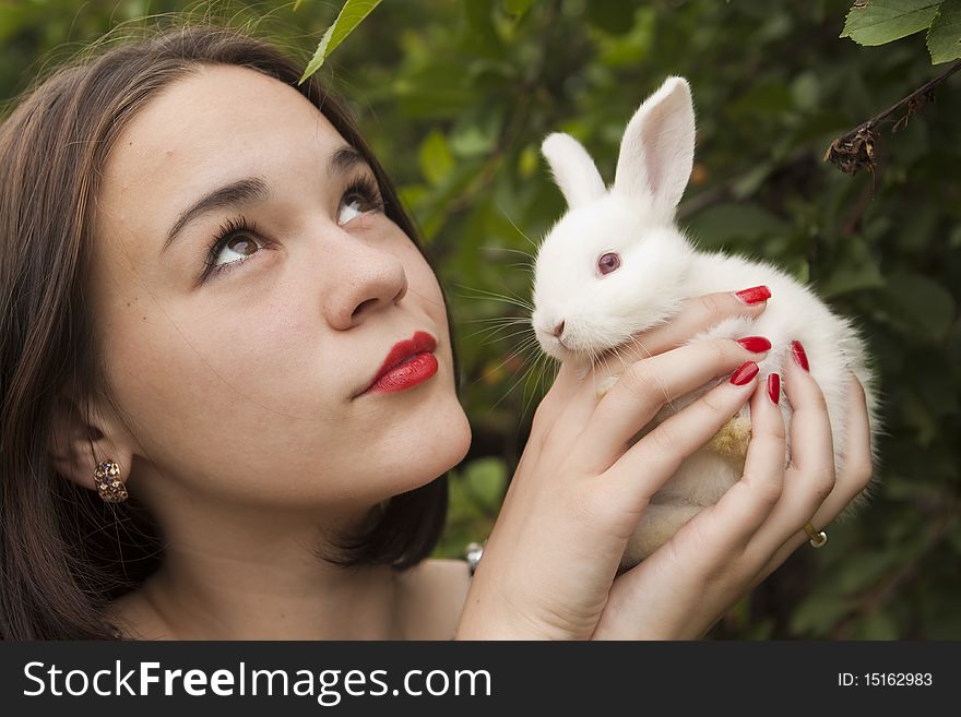 The girl with the white rabbit