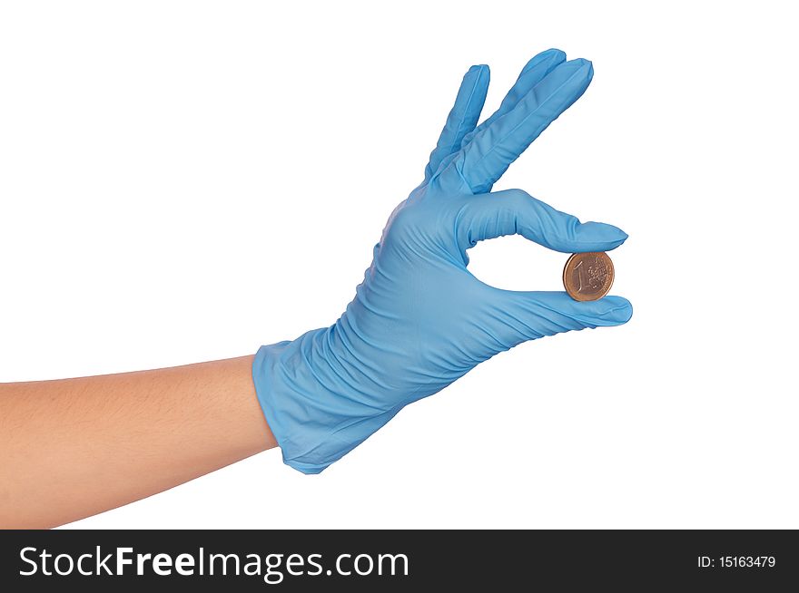 Doctor holding fake of euro in the hand. Doctor holding fake of euro in the hand