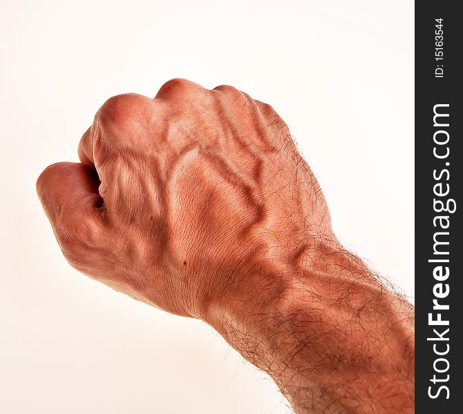 White male right hand, fist isolated over white background. White male right hand, fist isolated over white background.