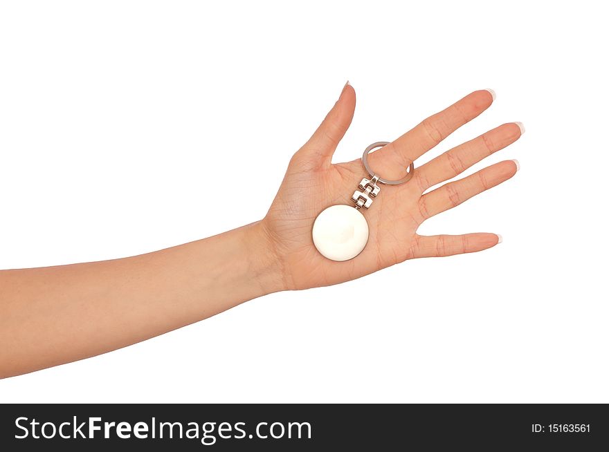 Woman holding key ring in the hand. Woman holding key ring in the hand