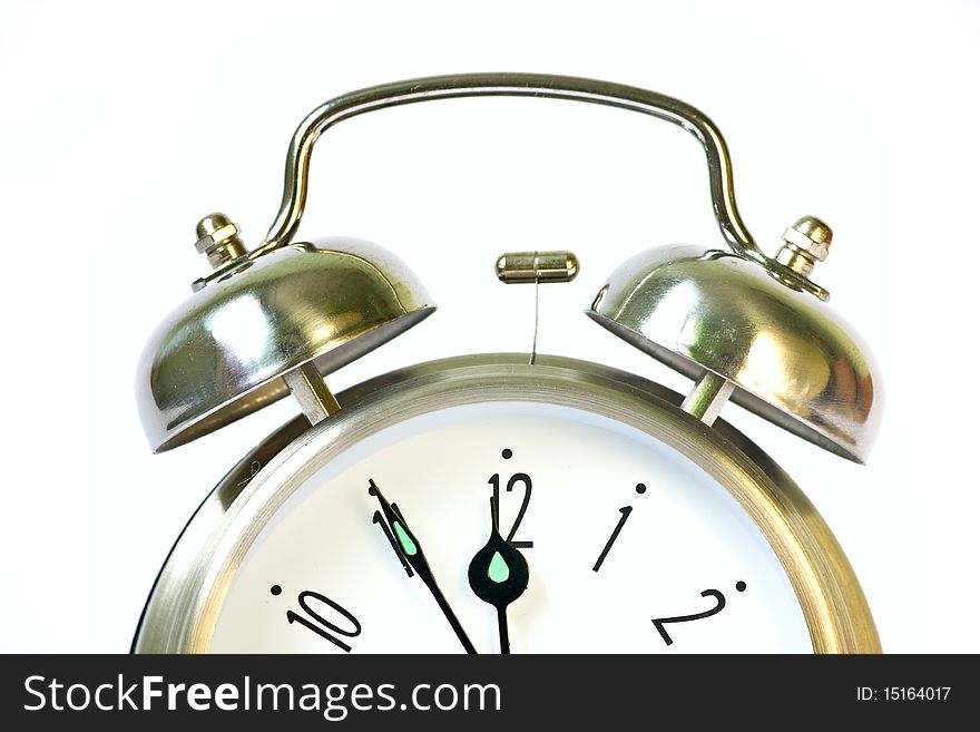 Classical retro ring clock at white background