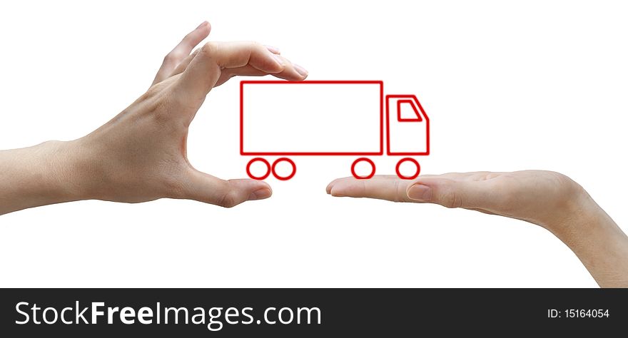 A human hands with concept red truck