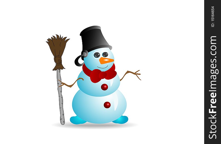 Illustration the Snowman of blue colour with red bow. Illustration the Snowman of blue colour with red bow
