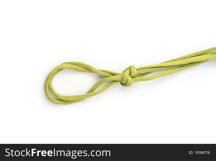 Rope with knot close up. Isolated on white background.