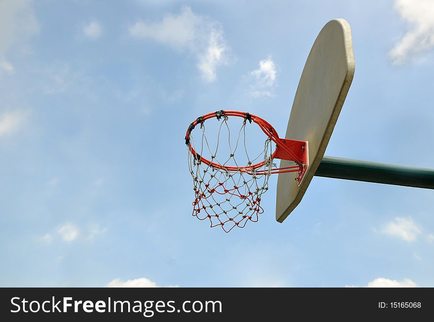 Basket ball hoop in sport court.