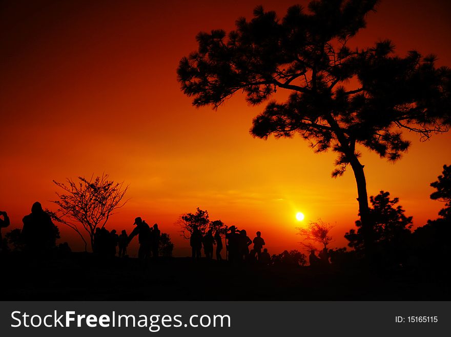 Lighting of sunset on the mountain