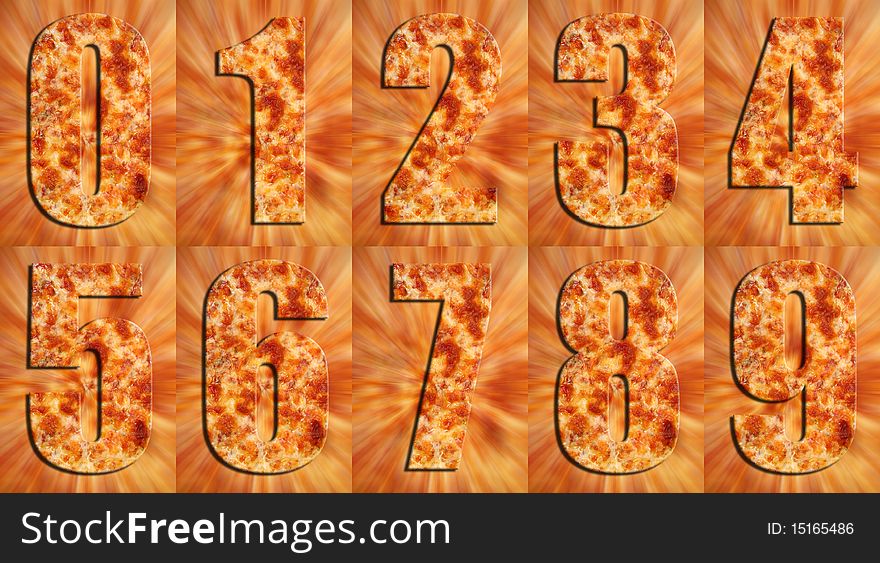 Pizza texture numbers 0-9. Pizza texture numbers 0-9.