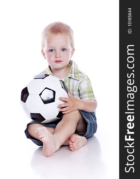 Boy with ball a over white background