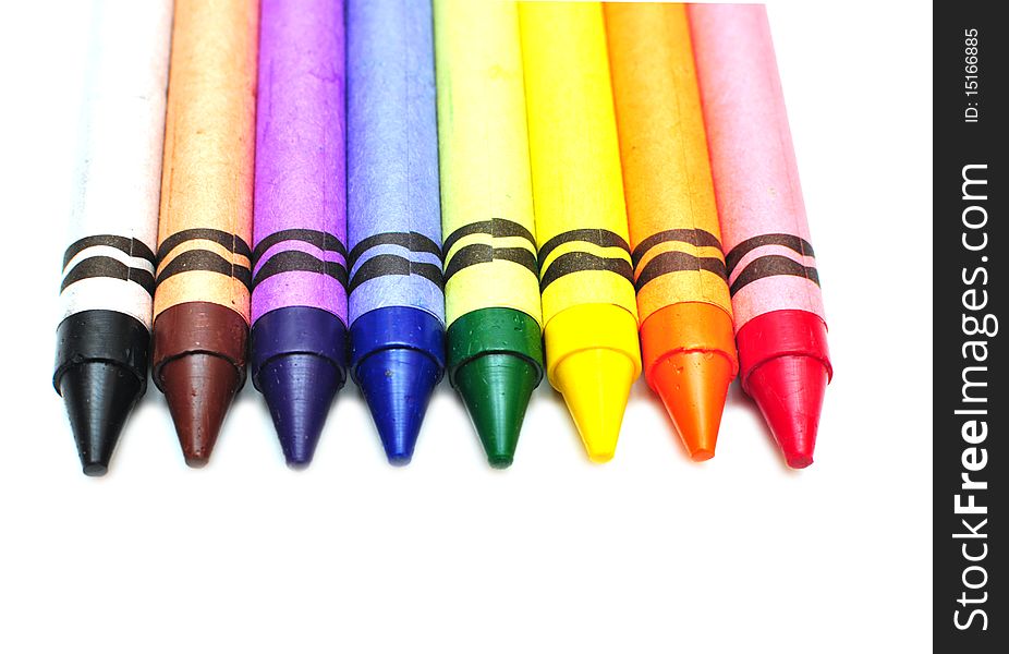 Set of pencils of different colors on white background