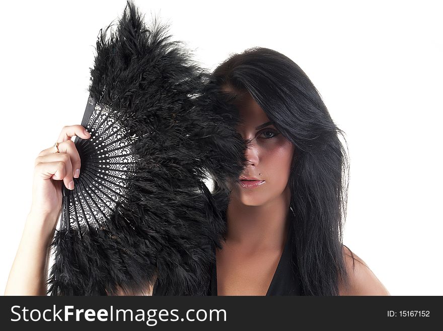 Gorgeous girl holding a black fantail. Gorgeous girl holding a black fantail